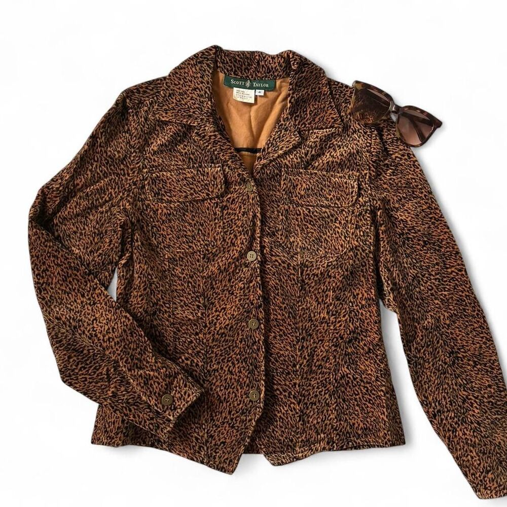 Vintage 90s Scott Taylor Eclectic Leopard Print Velvet like blazer